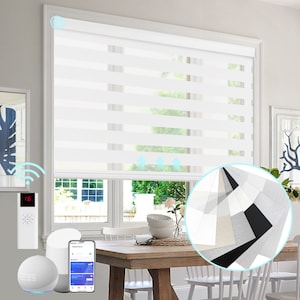 Motorized Remote Control Zebra Day and Night Blinds for Window Doors, Zigbee Rechargeable Battery Built-in, USB Type-C charge, Easy Install