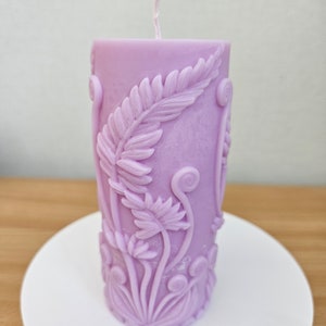 Candle with plant motif, vegan, rapeseed wax, handmade candle, pillar candle, exclusive candle