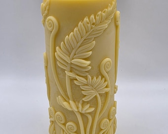 Candle with plant motif, vegan, rapeseed wax, handmade candle, pillar candle, exclusive candle