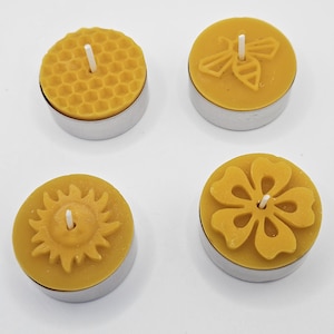 Beeswax lights set, beeswax candles, handmade tea lights, pure beeswax, honeycomb, sun, flower, bee