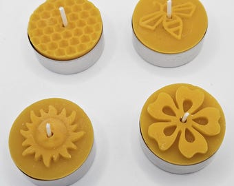 Beeswax candle set, beeswax candles, handmade tea lights, pure beeswax, honeycomb, sun, flower, bee