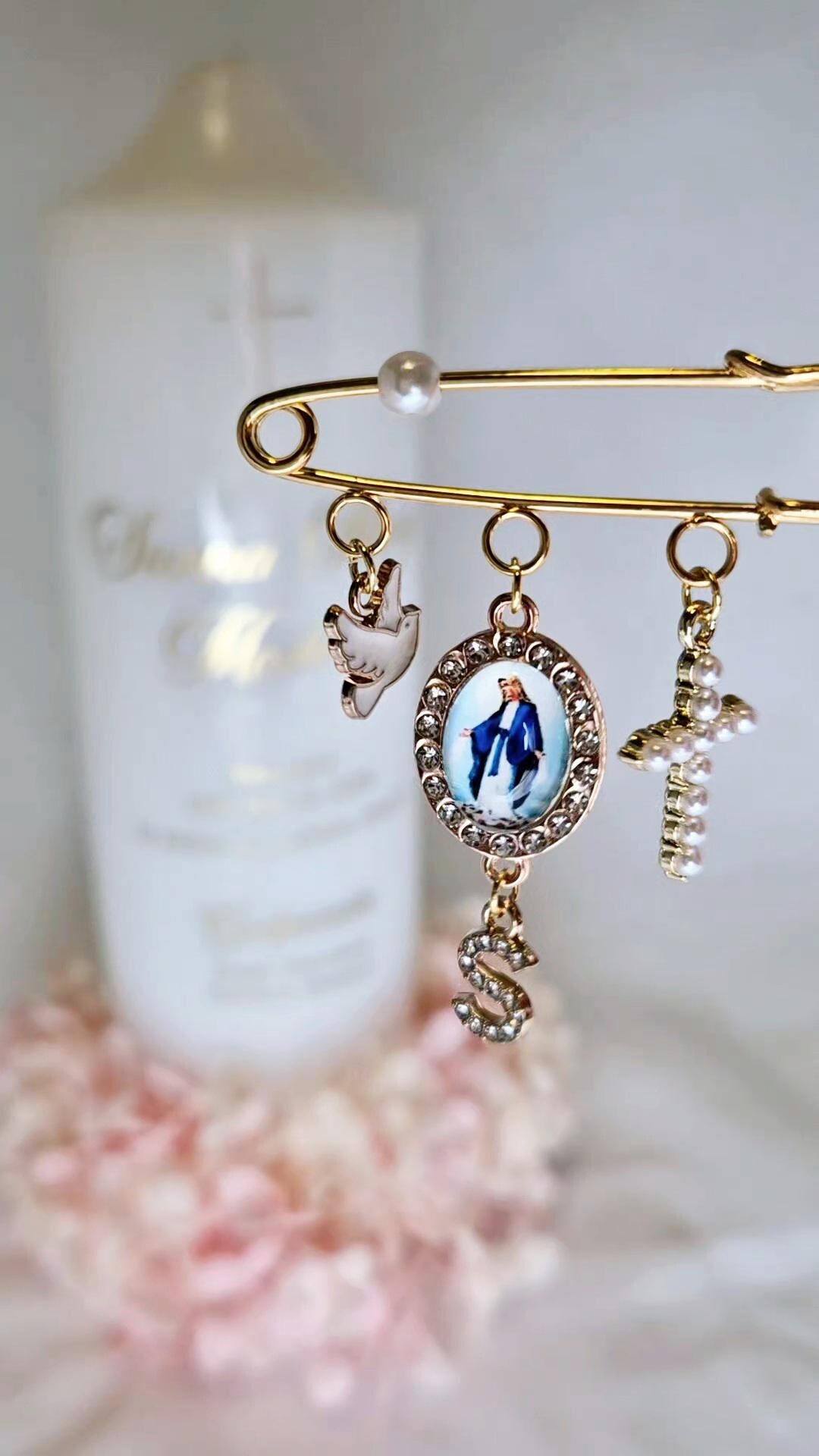 Cross Pin, Religious Pin, Cross Charm, Baby Pin, Baby Brooch, Mother ...