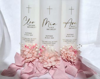 Dopljus | Faddarnas koniska ljus | Ljus med konserverade blommor och rosett | Dopljus | Personligt ljusset