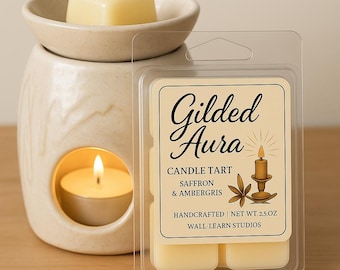 Gilded Aura Wax Melt | Saffron & Ambergris Scent | 2.5 oz Soy Blend Tart | Luxury Fragrance | Handcrafted by Wall-Learn Studios