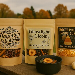 Halloween Simmer Pot Trio – Fall Stove Scents – Ghostlight Gloom, Haunting Halloween, Hocus Pocus Candy Corn – Cozy Autumn Bundle