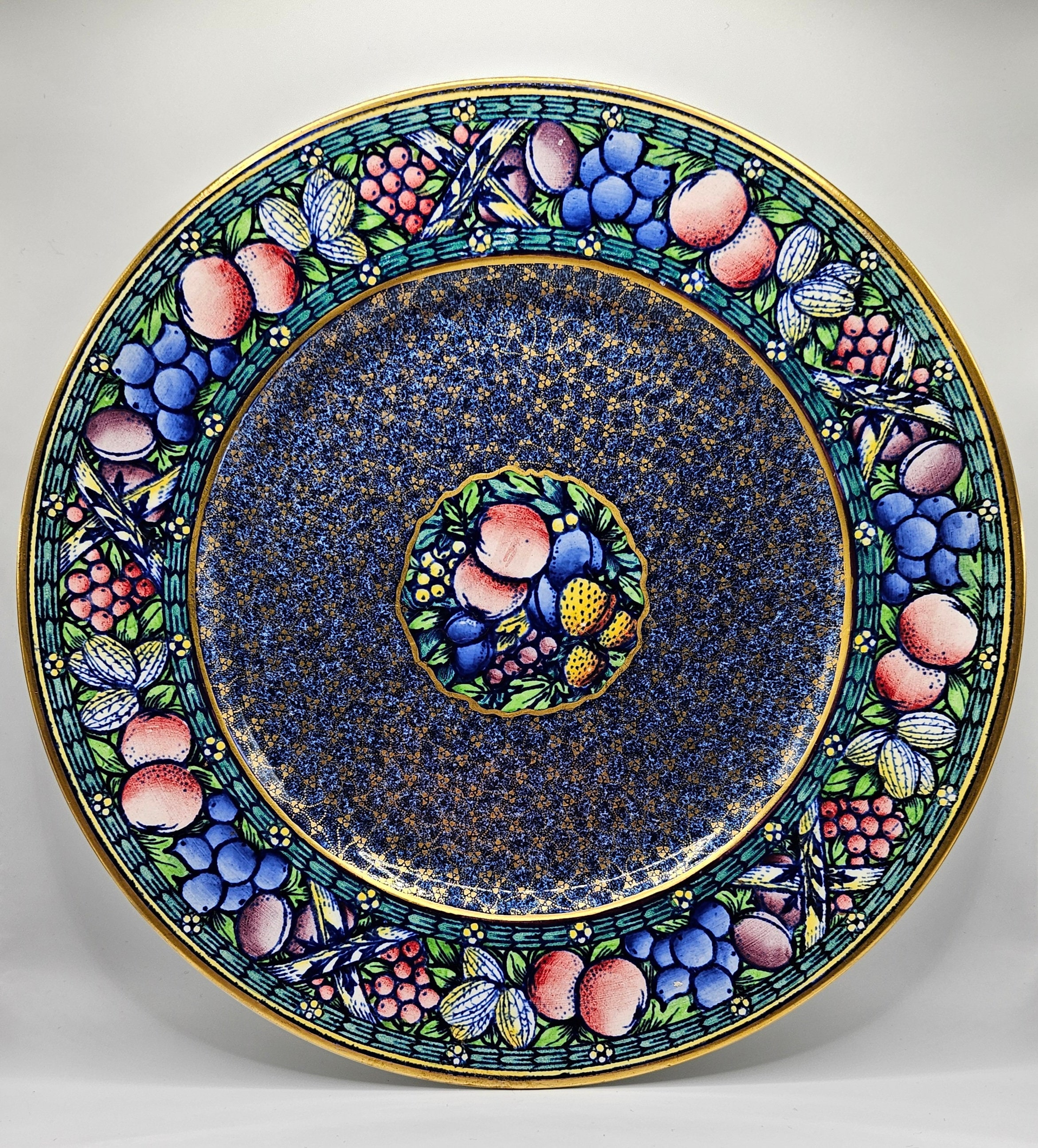 イギリスミントン社ガーランドプレート【D】 Art Deco Minton Rotique Plate: 1938 Collector Plate, Blue