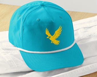 Turquoise Rope Hat with Embroidered Golden Eagle, Valentine’s Day, Mother's Day, 4th of July, Fathers Day