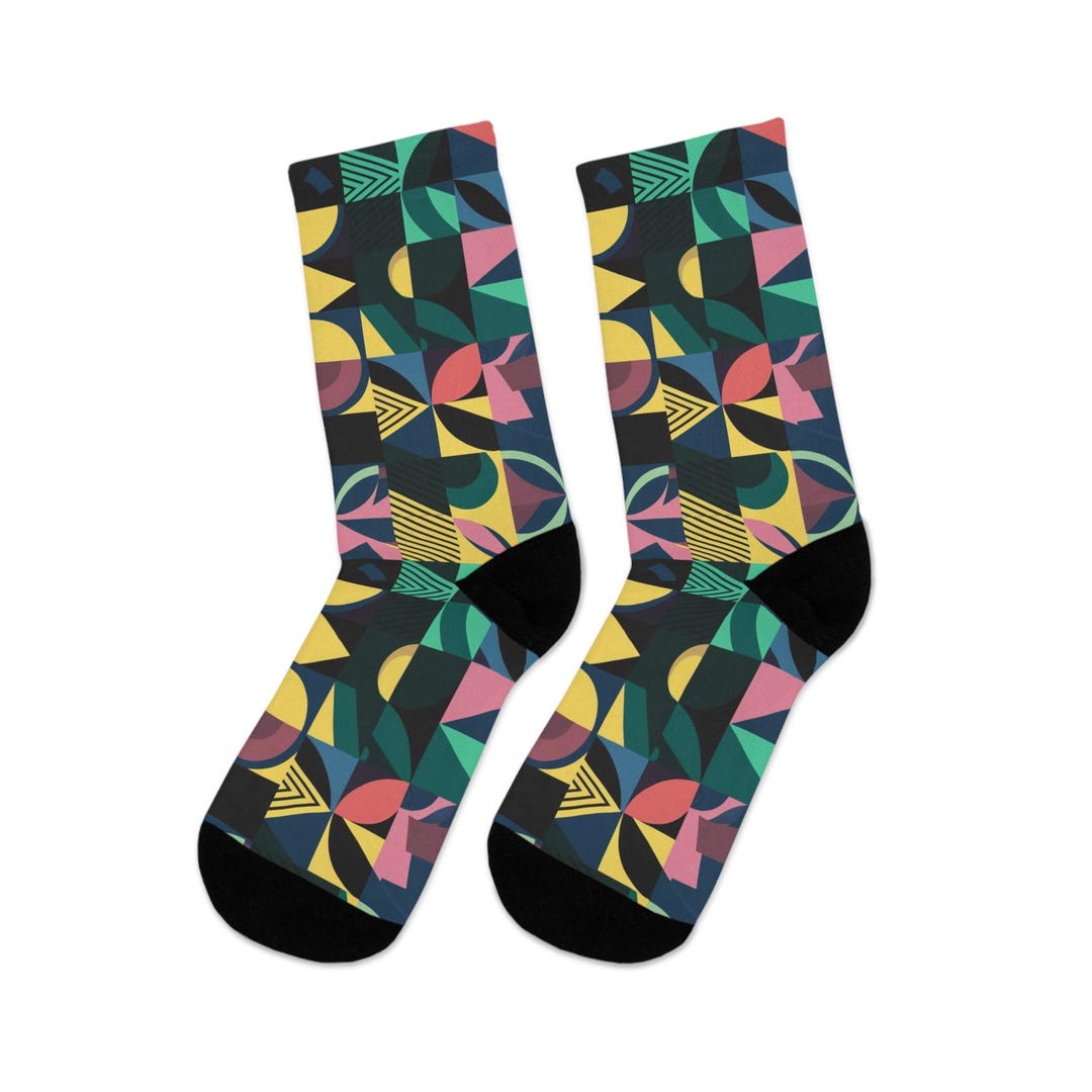 Abstract Art Socks, Geometric Design, Novelty Crew Socks, Valentine’s ...