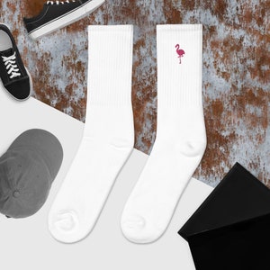 Flamingo Embroidered Socks, Premium Embroidered Socks, Long Socks Gift, Multiple Colors, Comfortable Socks, Personalized Gift, Halloween