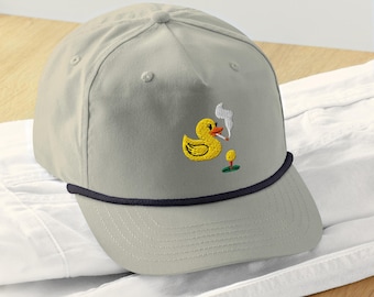 Custom Rubber Duck embroidered Golf rope cap embroidery fonts, customizable Vintage Back to School Personalized Gift, Handmade Gifts