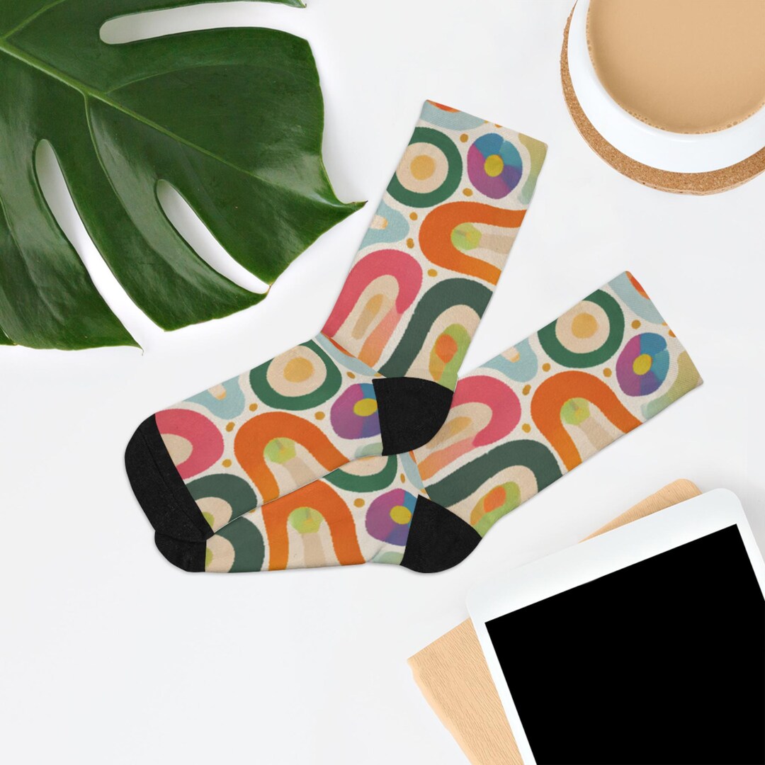Retro Abstract Rainbow Shapes Socks | Recycled Poly, Mother's Day ...