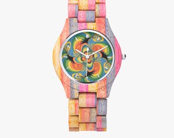 Wooden Trippy Watch - Grey&Pink, Back to School, Personalized Gift, Halloween, Fall, Christmas, Wedding gifts, Christmas Gift Idea