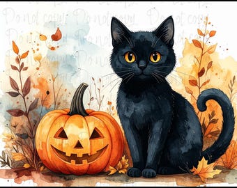 Halloween Black Cat and Pumpkin Clip Art (Digital Download), Valentine’s Day