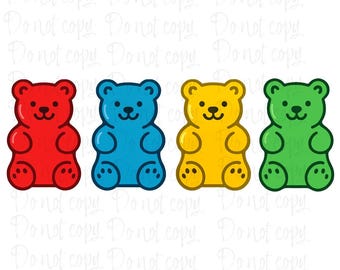 Gummy Bear Clipart - Candy Bear Graphics for Stickers, T-shirts, and More (Digital Download, Valentine’s Day, Mother's Day, 4th of July