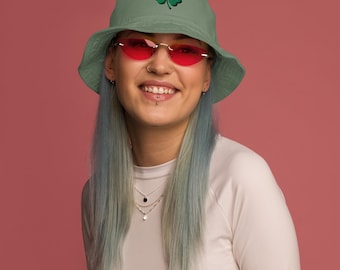 Embroidered 4 Leaf Clover Organic Bucket Hat, Valentine’s Day, Mother's Day, 4th of July, Fathers Day