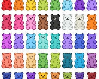 Colorful Gummy Bear Clipart, Transparent PNG Stickers (Digital Download, 40 Piece Set), Valentine’s Day, Mother's Day, 4th of July