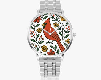 Custom Cardinal Stainless Steel Quartz Watch, Personalized Gift, Valentine’s Day, Mother's Day, 4th of July, Fathers Day