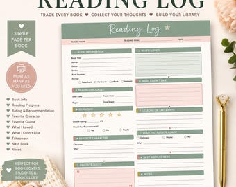 Reading Log Printable | Book Reading Tracker | Reading Journal Worksheet | Book Lover PDF
