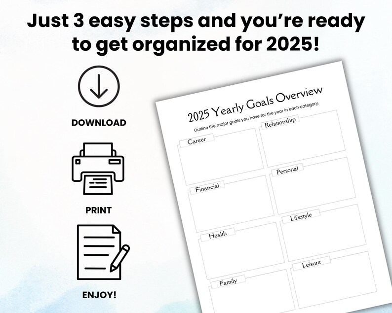 2025 Goal Planner, 2025 Goals Tracker, New Year Resolutions, Goal