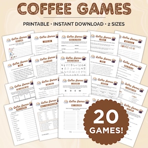 Kaffee Spiele, Coffee Shop Spiele, Kaffeeliebhaber Spiele, Kaffee Aktivitäten, Kaffee Spiel Bundle, druckbare Kaffee Spiele, Kaffee Trivia Spiele