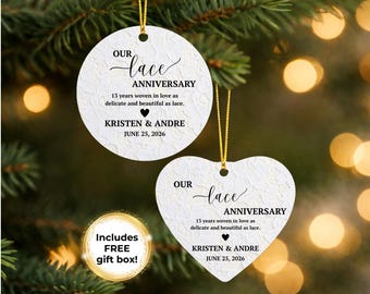 Presente personalizado para 13º aniversário de casamento, enfeite de cerâmica com renda, presente de renda para o 13º aniversário de casamento dela, presente para 13 anos de casamento.