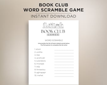 Book Club Word Scramble Game, Book Club Icebreaker Game, Book Club Games, Book Club Party Game, Game for Book Readers