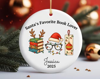 Personalized Santa's Favorite Book Lover Ornament, Reader Gift, Gift for Book Lovers Book Lover Gift Custom Book Ornament Book Club Ornament