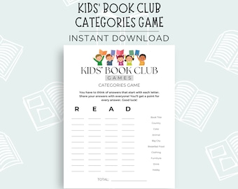 Juego de categorías del club de lectura infantil, Juego rompehielos del club de lectura infantil, Juegos del club de lectura infantil, Juego de fiesta del club de lectura, Juego del club de lectura infantil