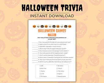 ハロウィンクイズゲーム、印刷可能なハロウィンクイズアクティビティ、不気味なクイズゲーム、ハロウィンクイズ、ハロウィンパーティーゲーム