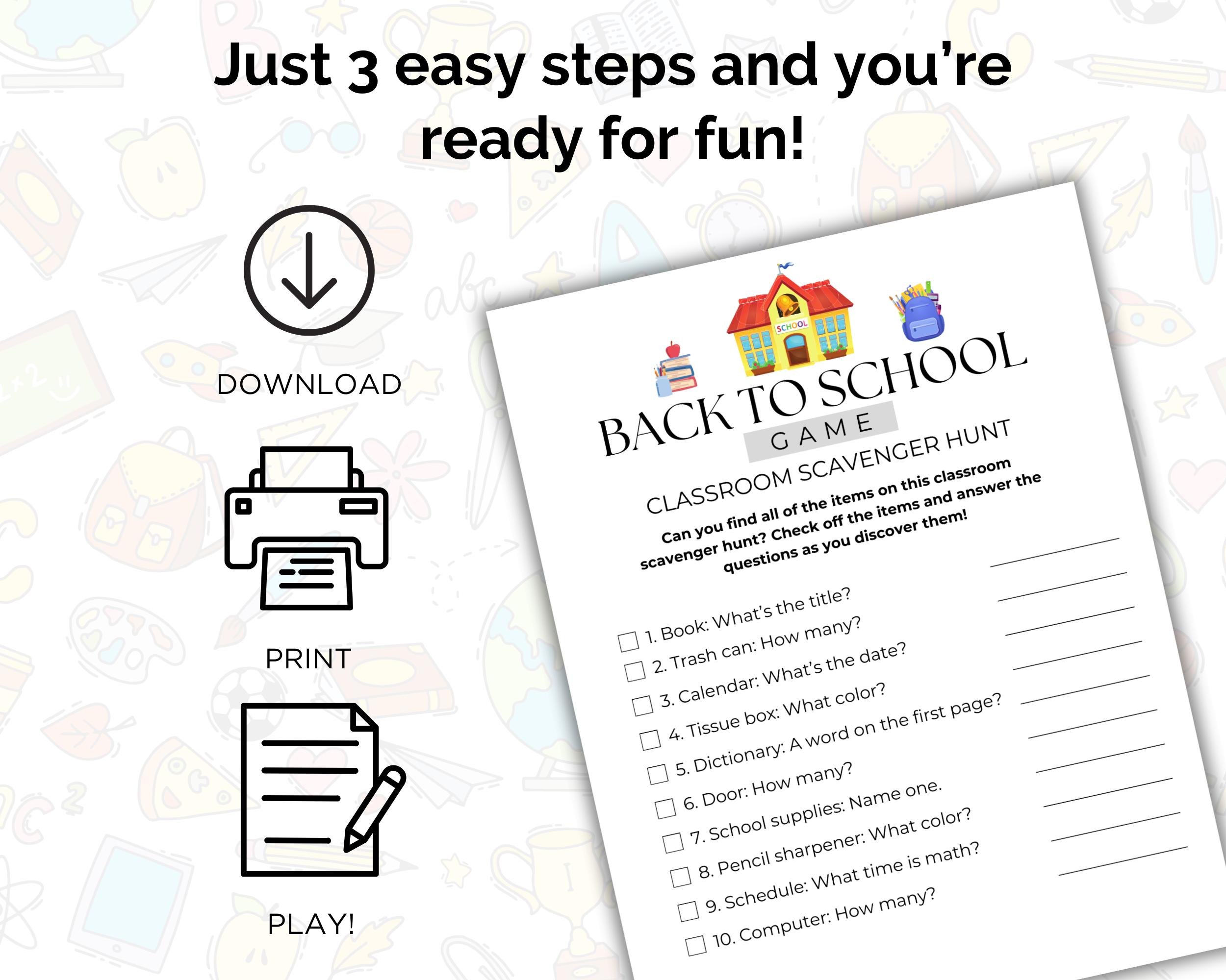 Back to School Classroom Scavenger Hunt, Classroom Treasure Hunt, Back ...
