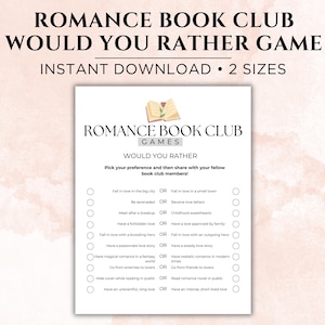 Romance Book Club Would You Rather Game, Romance Book Club Icebreaker Game, Book Club Games, Book Club Party Game, Game for Book Readers