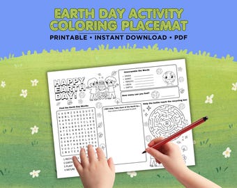 Earth Day Placemat, Coloring Placemat, Activity Placemat, Earth Day Printable, Earth Day Activity, Earth Day Game, Earth Day Kids