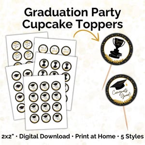 Graduation Cupcake Toppers, Grad Cupcake Toppers, Class of 2025, Graduation Party Decorations, Printable Toppers, Cupcake Decorations