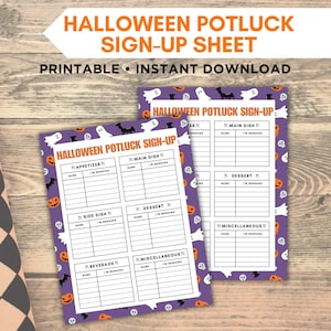 Halloween Potluck Sign Up Sheet, Halloween Party, Printable Potluck Party, Work Potluck, Office Potluck, Food Sign Up Sheet, Halloween Event