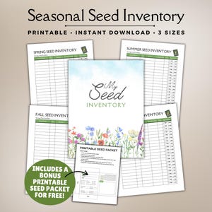 Fröinventeringsspårare, inventeringsblad, organisation av trädgårdsfrön, fröinventeringslogg, fröstart, fröpaket, plantera frön, fröförvaring