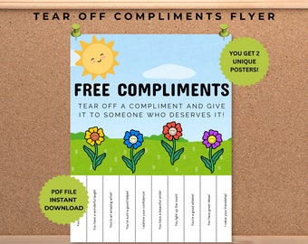 Tear Off Compliments Printable, Compliment Cards, Random Acts of Kindness Flyer, Encouragement Notes, Counselor Door Sign, Positive Thoughts