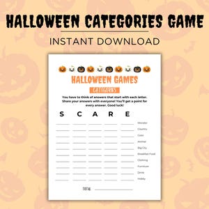 Halloween Categories Game, Halloween Think Fast Game, Printable Halloween Party Game, Halloween Word Game, Halloween Activity, Game for Kids
