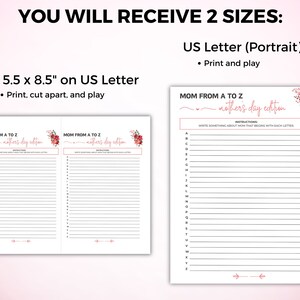 Mother's Day A-Z Game, Mother's Day Mom From A to Z Game, Mother's Day ...