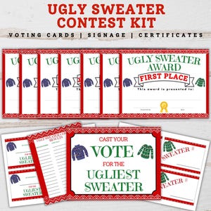 Ugly Sweater Contest Kit, Ugly Sweater Voting, Ugly Sweater Stimmzettel, Ugly Sweater Awards, Ugly Sweater Award Zertifikate, Best Ugly Sweater