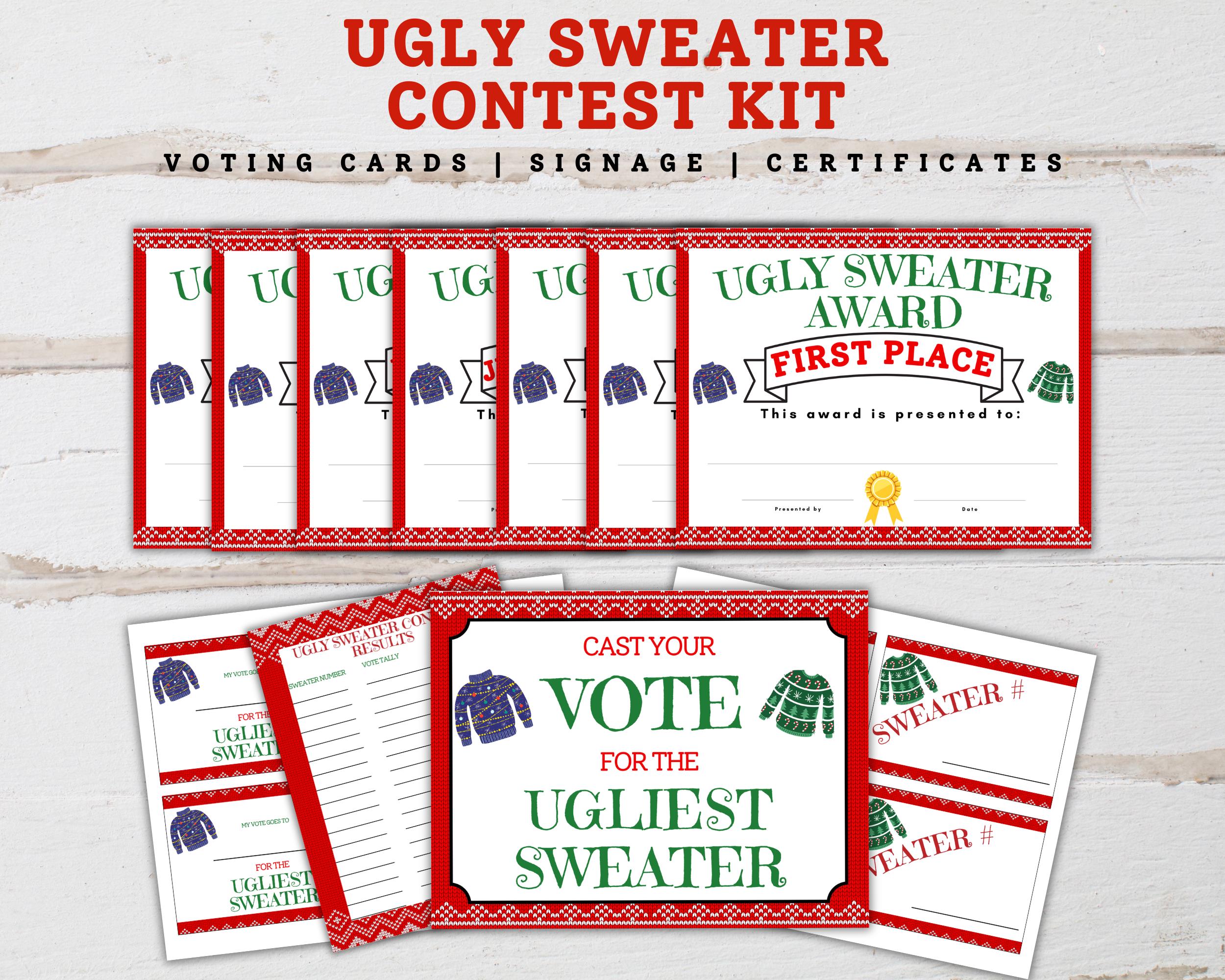 Ugly Sweater Contest Kit, Ugly Sweater Voting, Ugly Sweater Ballots ...