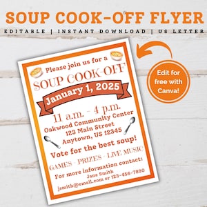Editable Soup Cook-off Flyer, Soup Contest Flyer, Soup Cook Off, Soup Competition, Soup Party, Marketing Flyer, Customizable Soup Flyer