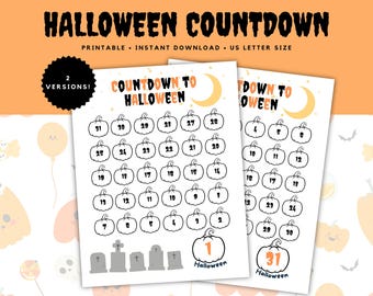 Conto alla rovescia di Halloween stampabile, conto alla rovescia per Halloween, calendario dell'avvento di Halloween, colorare di Halloween, attività di Halloween per bambini