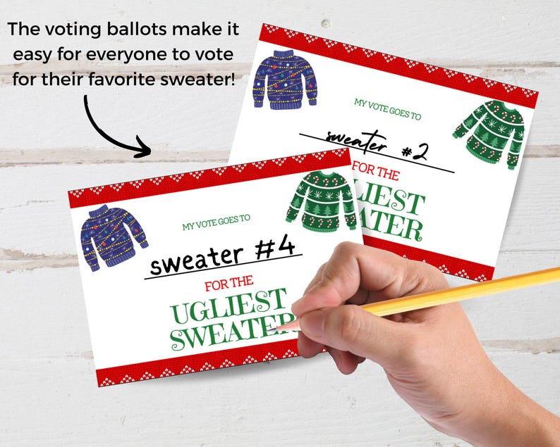 Ugly Sweater Contest Kit, Ugly Sweater Voting, Ugly Sweater Ballots ...