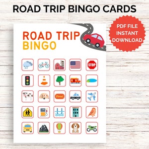Road Trip Bingo Cards, Printable Road Trip Bingo Cards, Road Trip Bingo, Car Bingo, Road Trip Activity, Road Trip Games for Kids