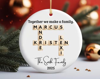 Personalized Family Name Word Tile Ceramic Ornament, Custom Christmas Ornament With Names, 2025 Family Christmas Gift, Family Name Ornament