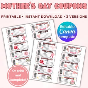 Buoni per la festa della mamma, buoni stampabili, buoni modificabili, buoni vuoti, regalo per la festa della mamma, prima festa della mamma, buono per la festa della mamma
