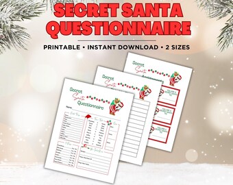 Secret Santa Questionnaire, Secret Santa Survey, Coworker Gift Exchange, Team Building Game, Employee Favorites, Favorite Things List