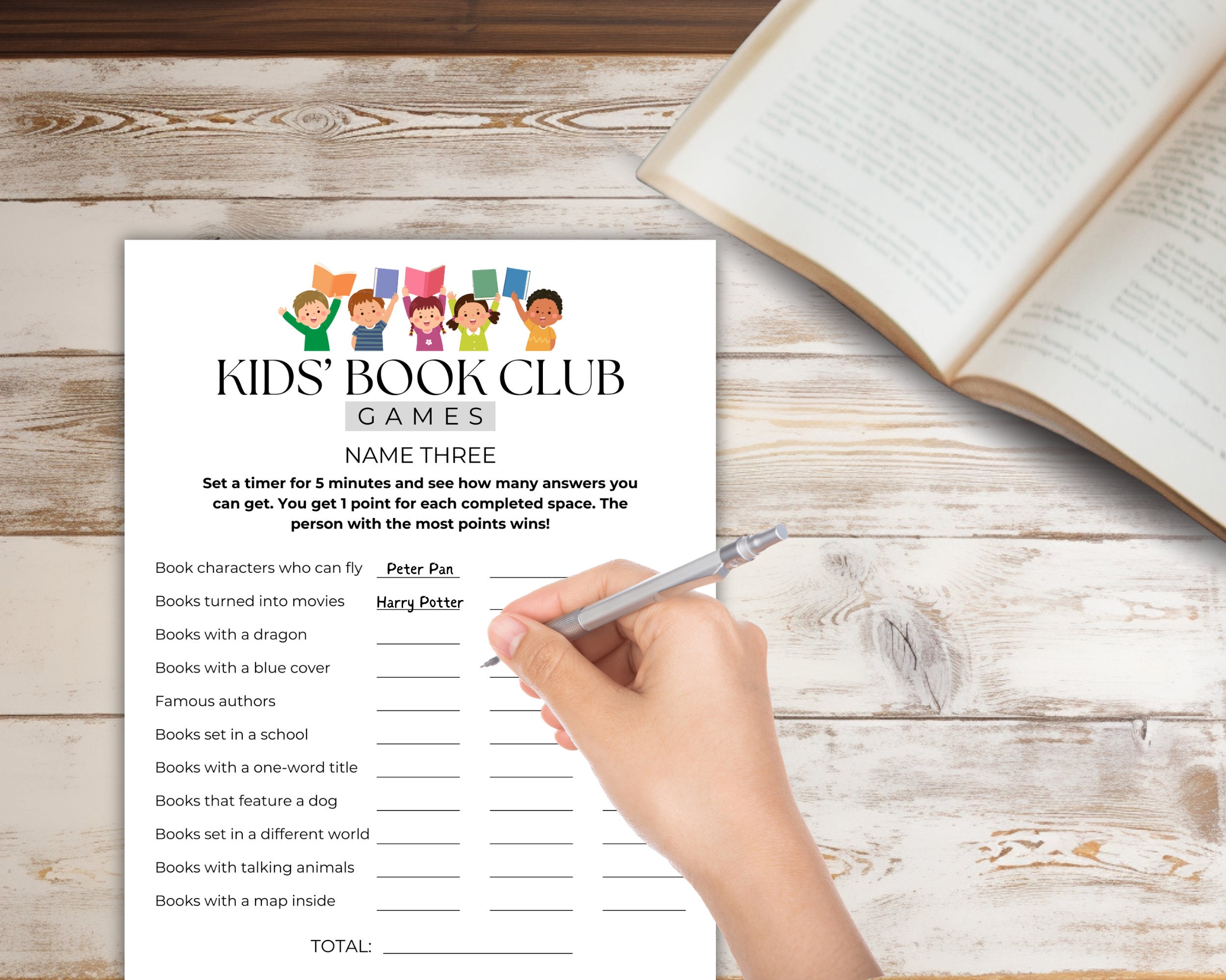 Kids Book Club Name Three Game, Kids Book Club Think Fast Game, Kids ...