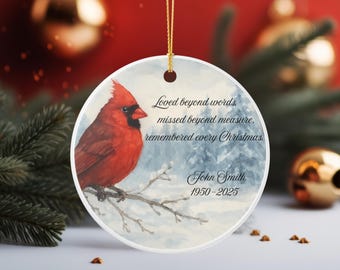 Adorno conmemorativo personalizado de cardenal, adorno en memoria de un ser querido, adorno por la pérdida de mamá y papá, regalo de condolencias, recuerdo personalizado.