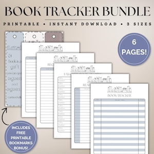 Paquete de seguimiento de libros, seguimiento de lectura, seguimiento de libros imprimible, registro de lectura TBR Tracker, registro de libros, reseña de libros, seguimiento de club de lectura, diario de libros